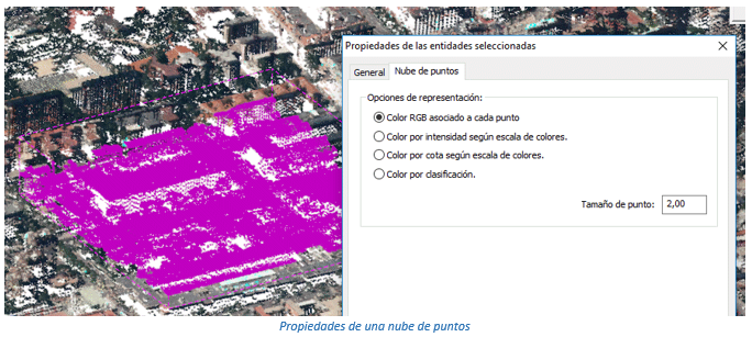 Propiedades geométricas de una entidad de tipo nube de puntos de escáner